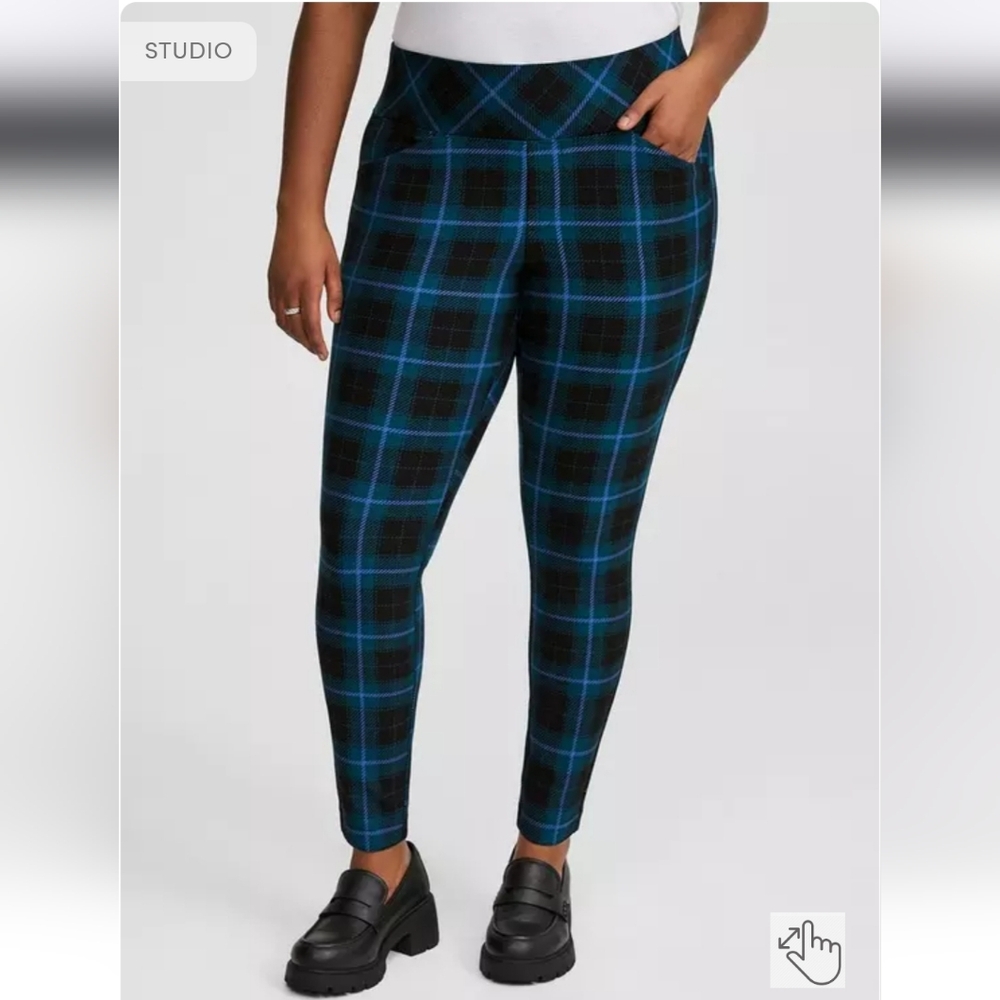 5/$25 3x [Torrid] Studio Teal and Black Plaid Pants W/pockets B1